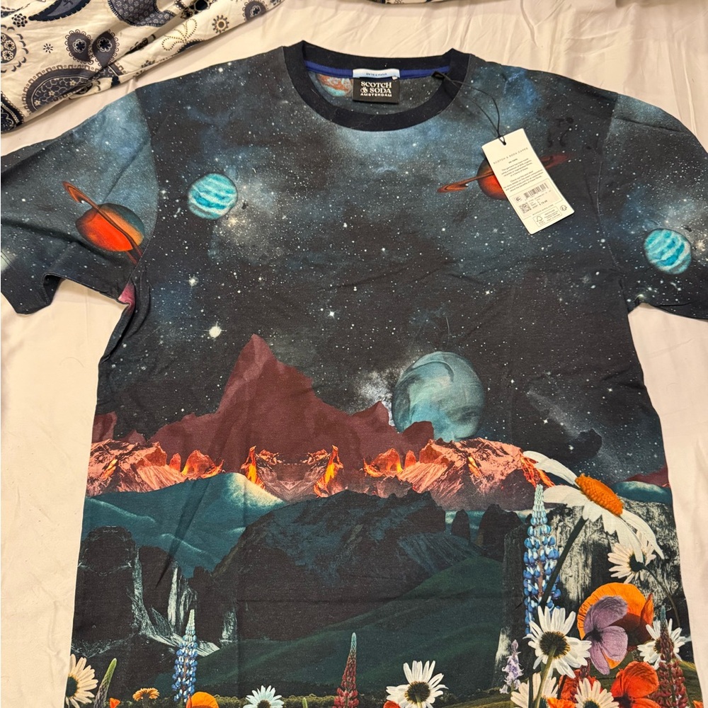 Scotch & Soda Short Sleeve Tee Blue and Red Cosmic Design